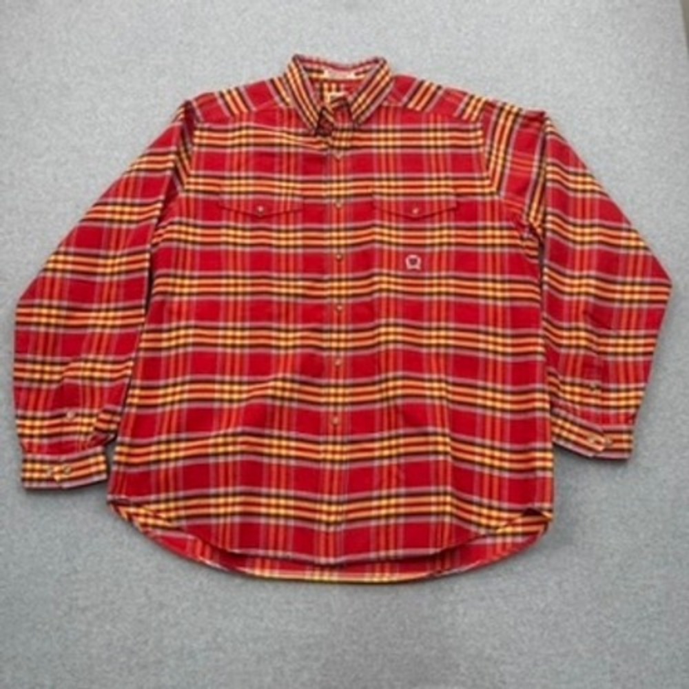 Panhandle Slim Rough Stock Shirt Mens Large Western Plaid Red Yellow Button Down